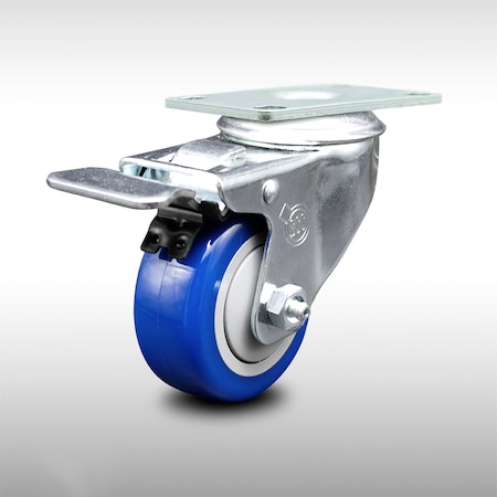 3.5 Inch SS Blue Polyurethane Top Plate Caster With Total Lock Brake SCC